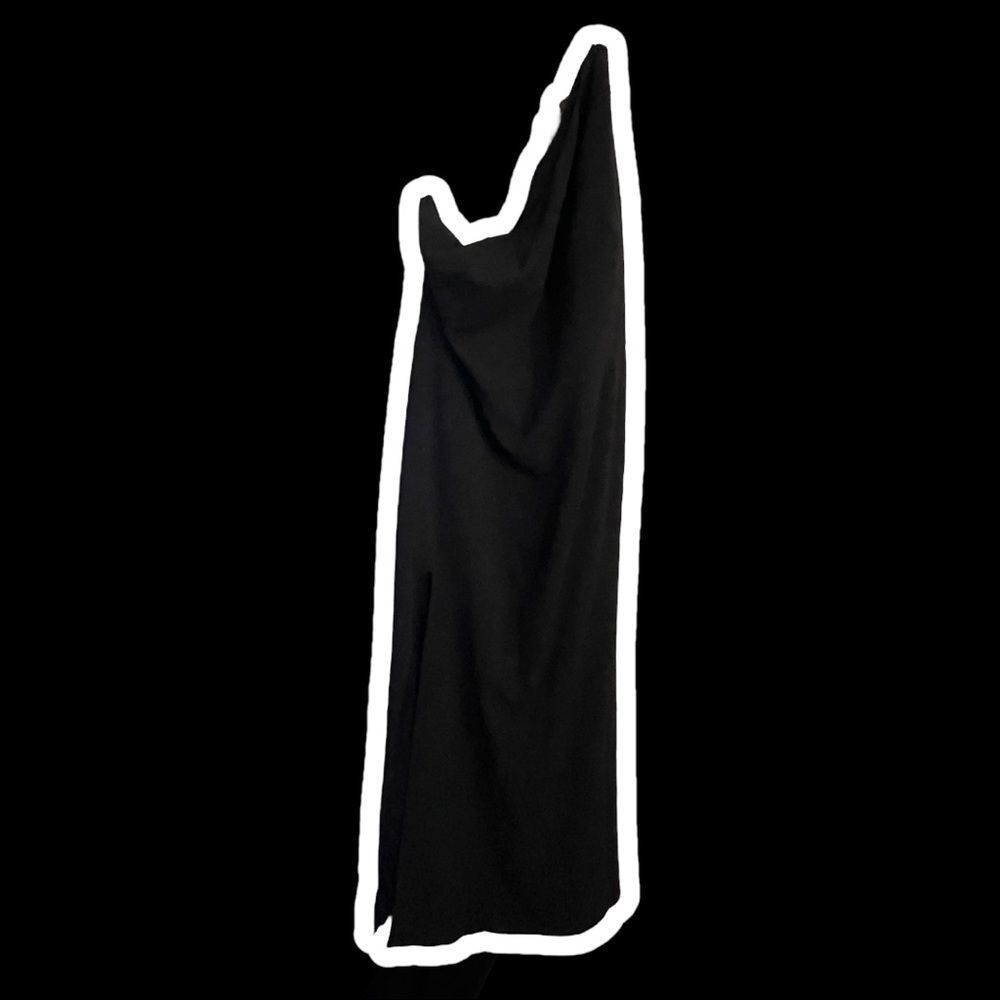 (Like New) David’s Bridal Cutout one-shoulder crepe gown with skirt slit - Picture 2 of 9